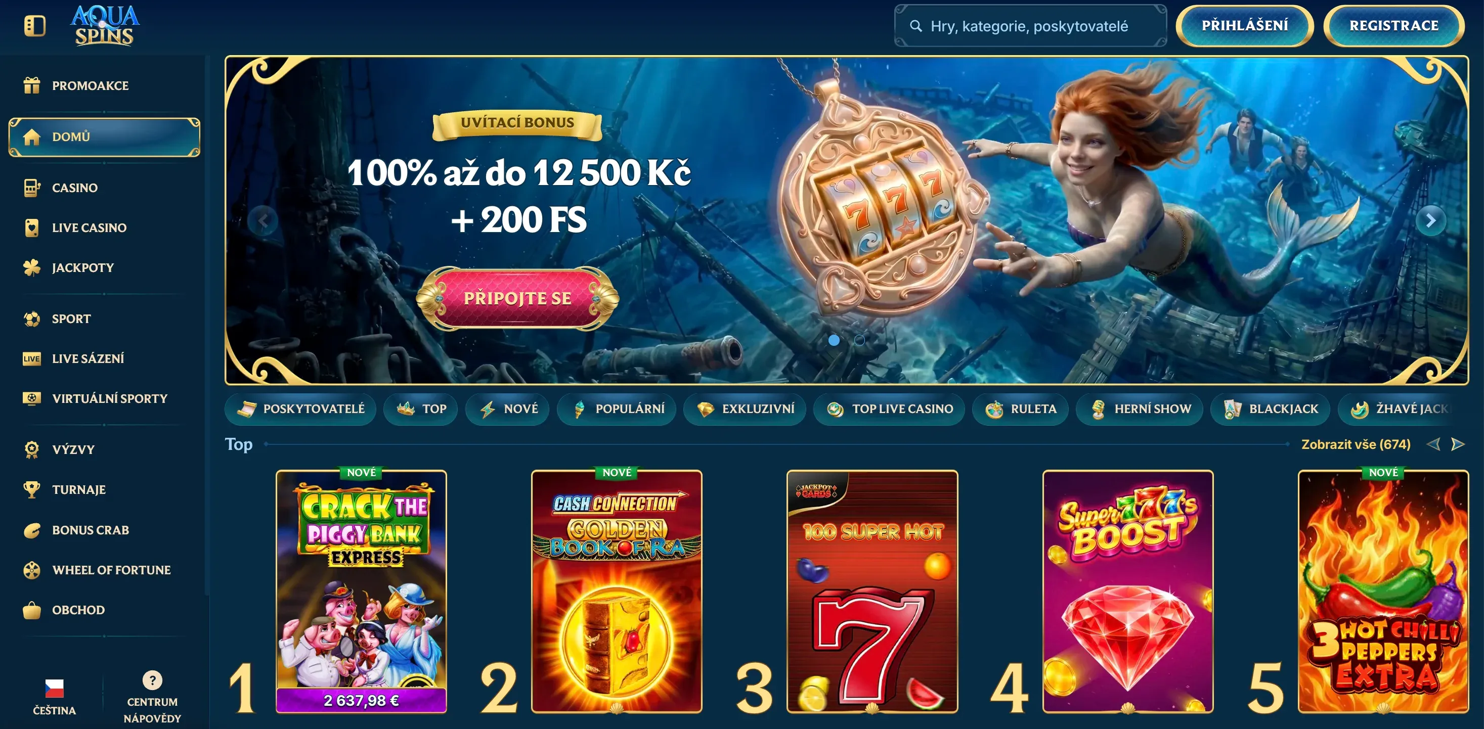 Domovská stránka AquaSpins casino